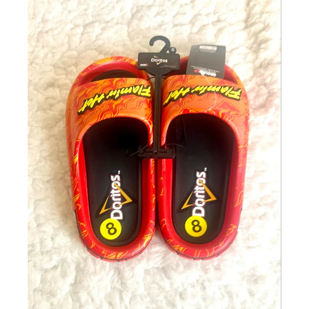 NWT Doritos Flamin' Hot Men`s Ground Up Comfort Slide Sandal Shoes Orange Size 8